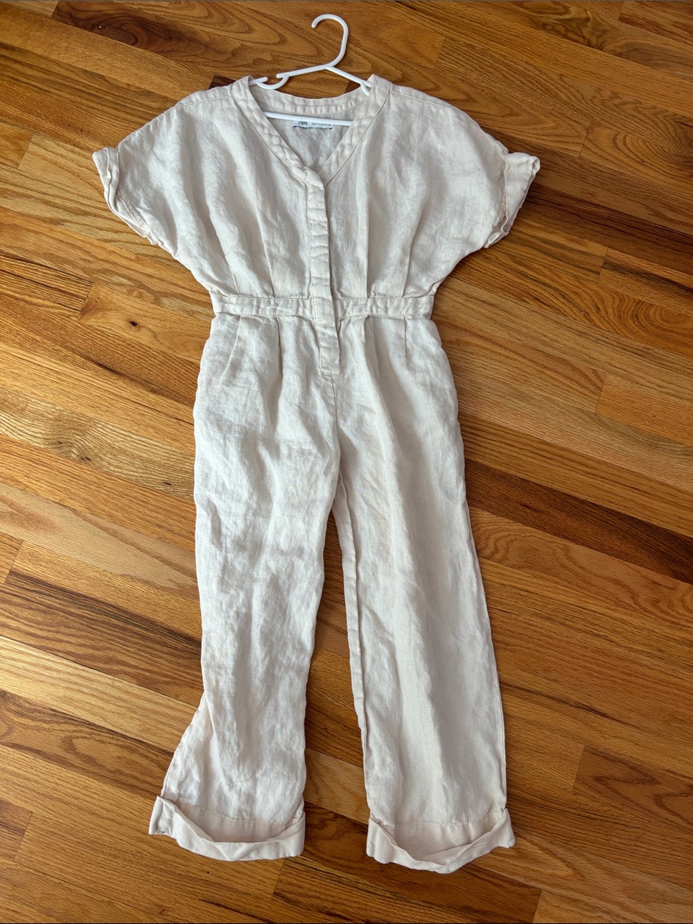 Zara girls Lightweight Cream Linen Jumpsuit - Casual Everyday Style